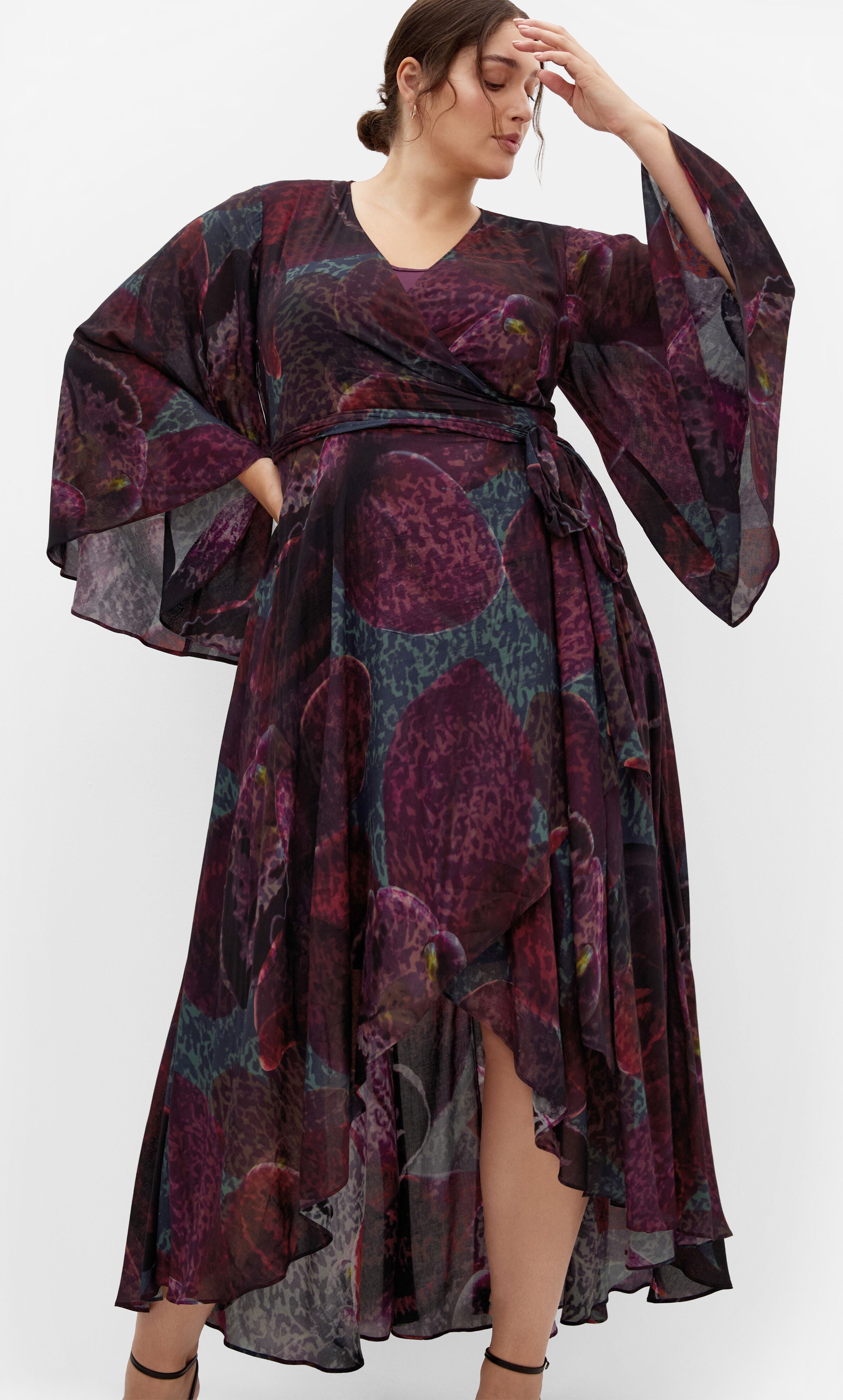 Evangeline Orchid Print Wrap Maxi Dress