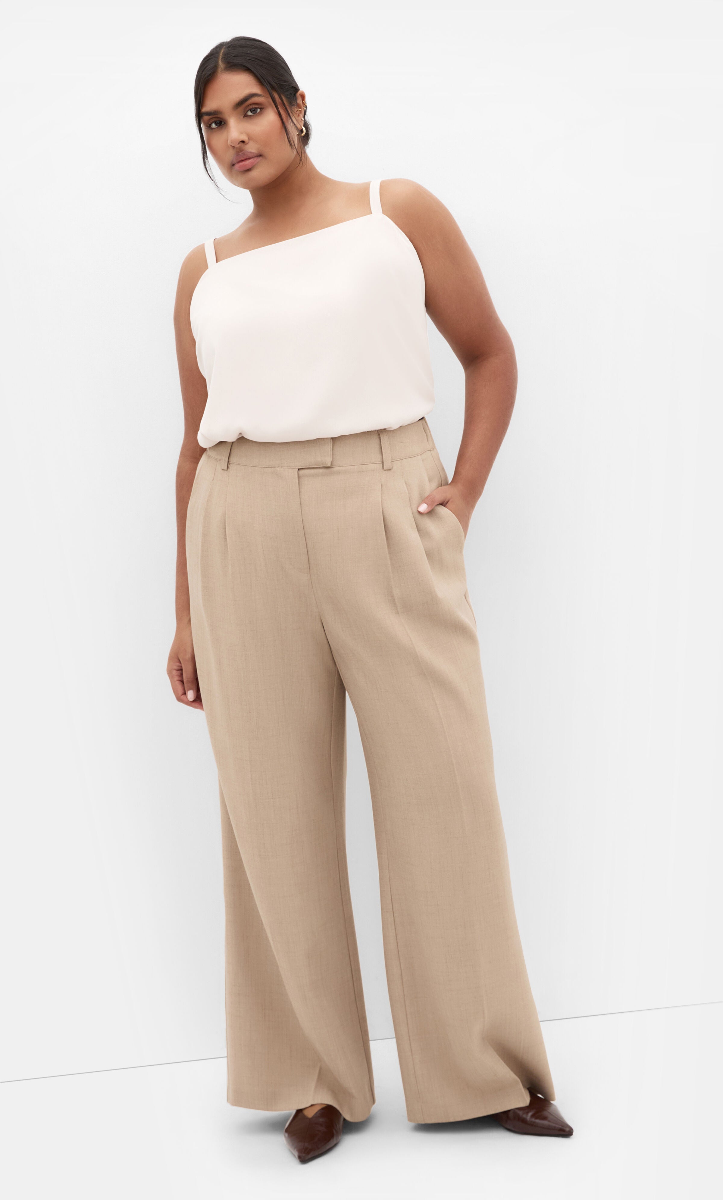 Sadie Straight Neck Cami - cream, BEIGE, alternate image number 3