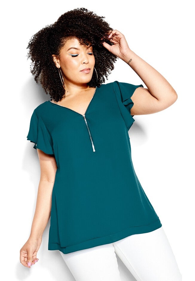 Zip Fling Top - teal, GREEN, alternate image number null