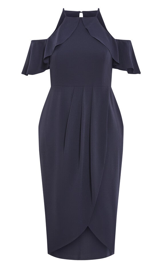 Love Siren Ruffle Shoulder Dress - navy, BLUE, alternate image number null