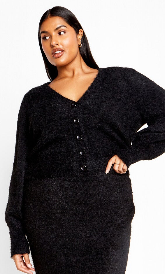 Fluffy Button Cardigan - black, BLACK, alternate image number null