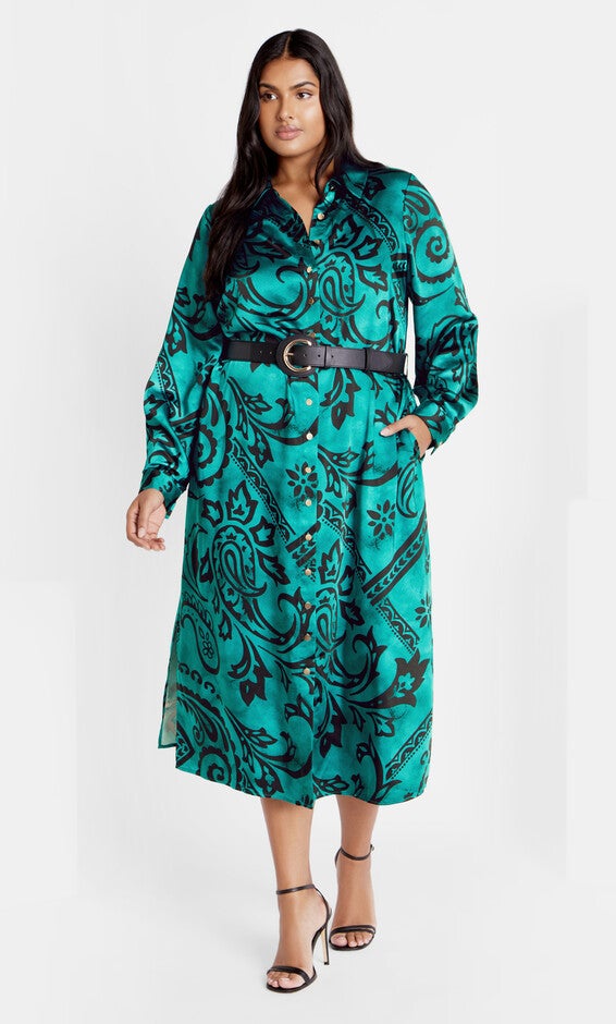 Sienna Print Dress - peacock, GREEN, alternate image number 1