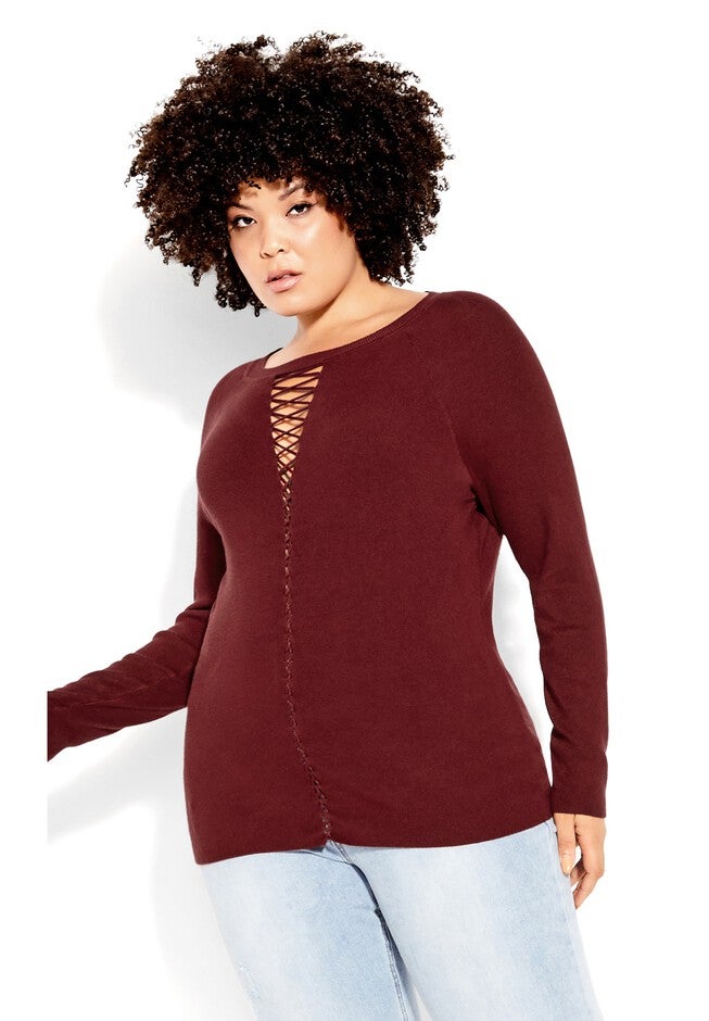 Criss Cross Sweater - beet red, RED, hi-res image number 0