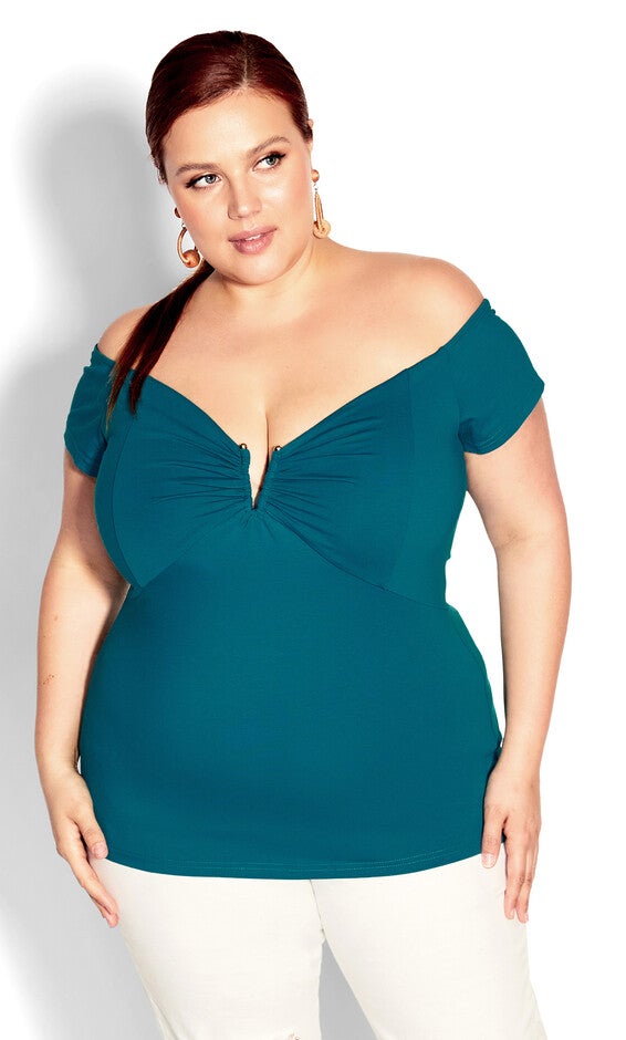 Island Off Shoulder Top - harbour blue, BLUE, hi-res image number 0