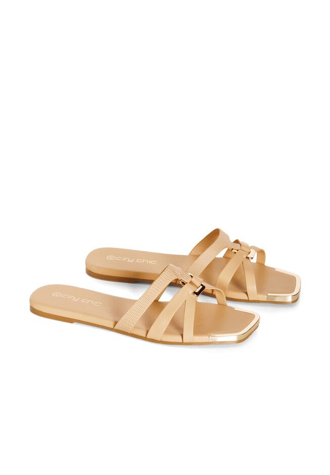 WIDE FIT Dressy Gold Embellishment Diana Sandal - nude, BEIGE, alternate image number null