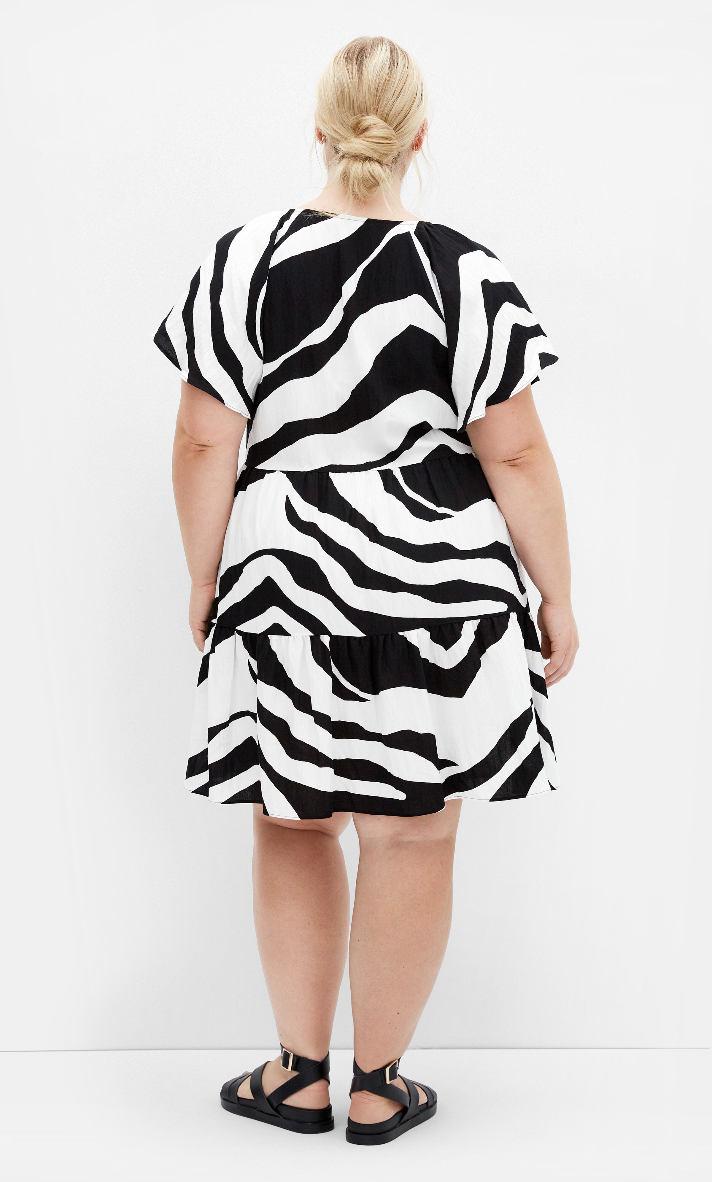 Frill Mini Print Dress - ivory, WHITE, alternate image number 2