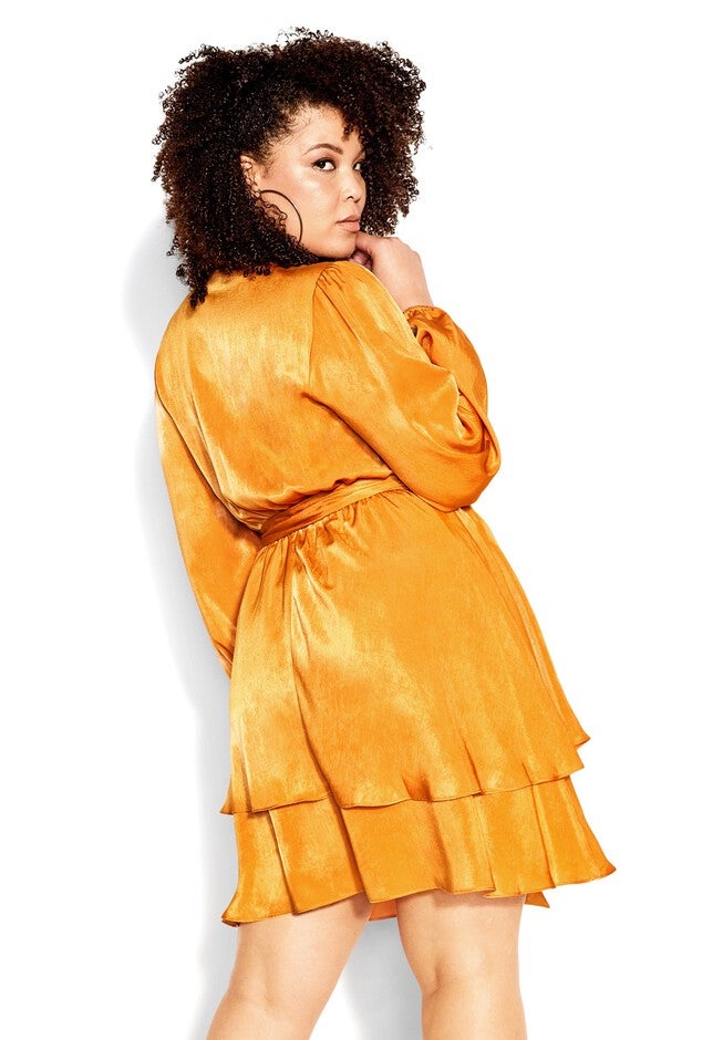 Twisted Ruffle Dress - honey, ORANGE, alternate image number null