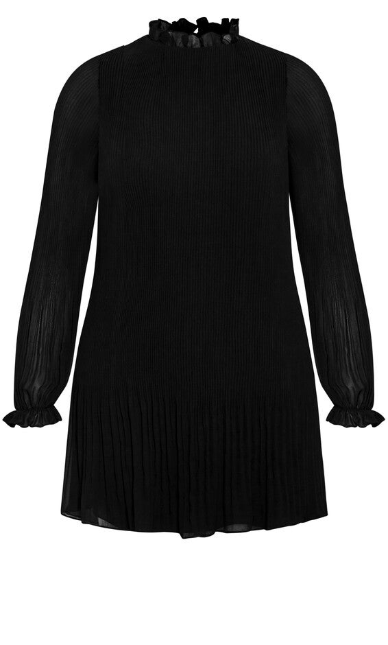 Pleat Ruffle Dress - black, BLACK, alternate image number null