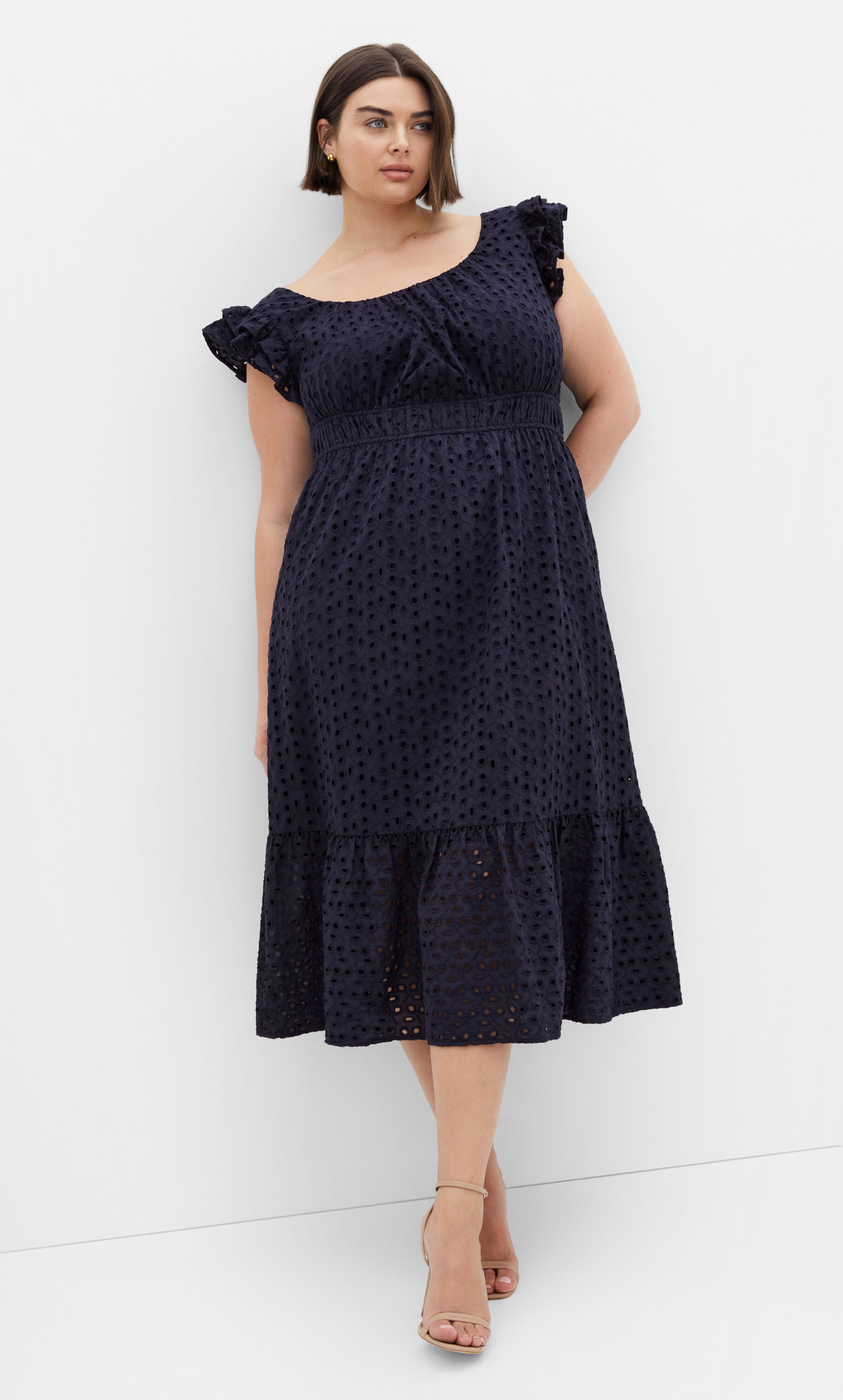 Sweet Broderie Midi Dress - navy, BLUE, hi-res image number 0