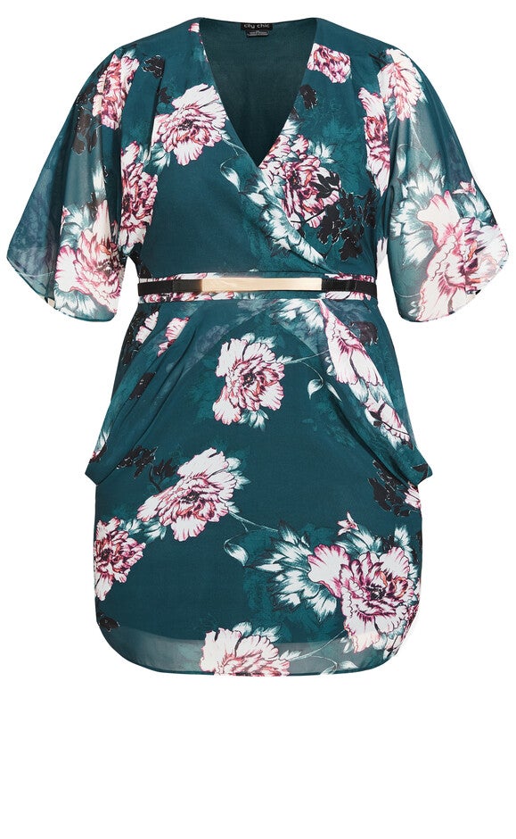 Color Wrap Print Dress - jade blossom, GREEN, alternate image number null