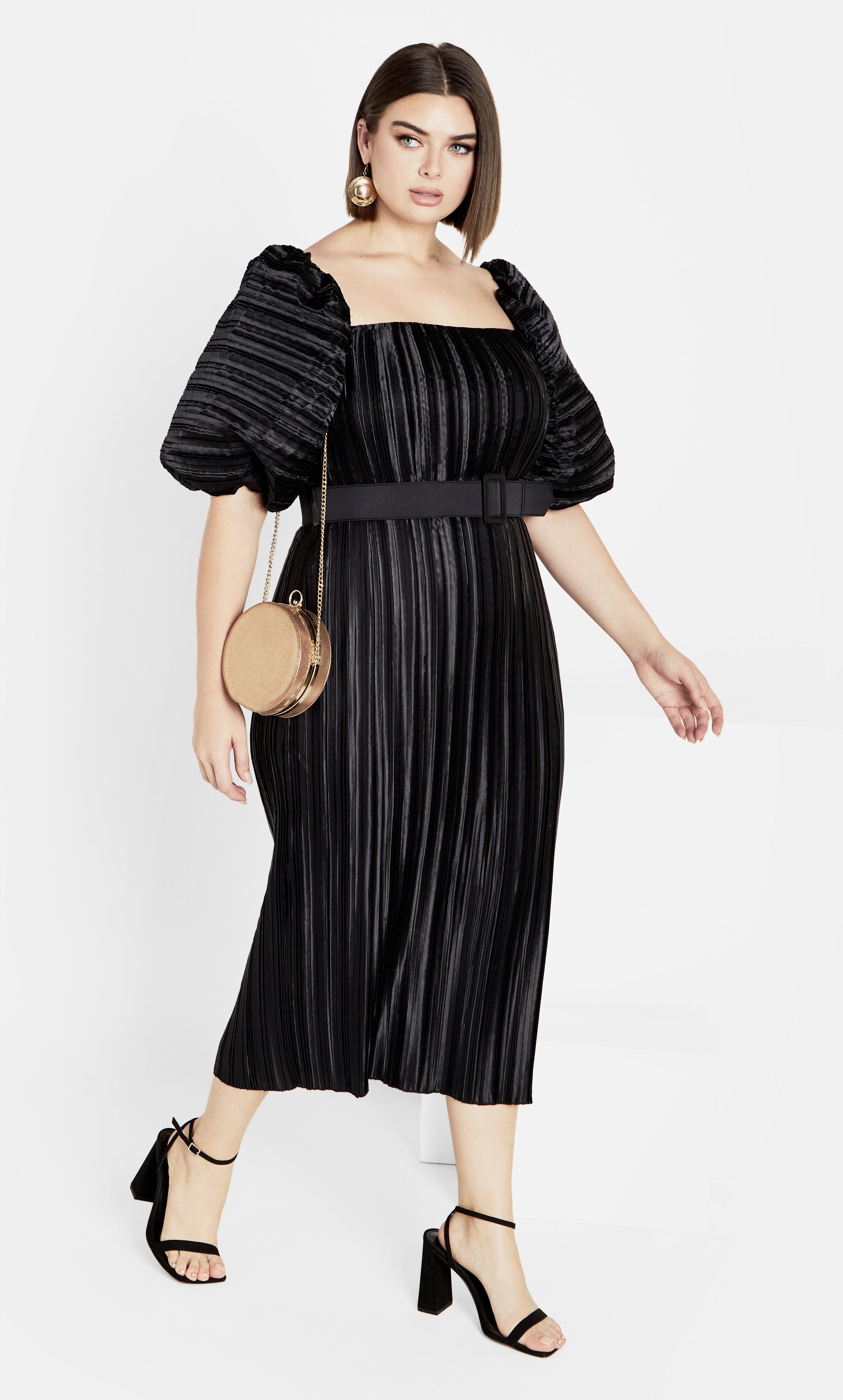Krista Pleat Dress - black, BLACK, hi-res image number 0