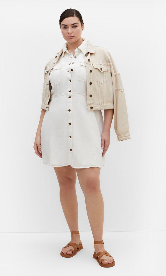 Liv Denim Dress - ivory denim, WHITE, alternate image number 2