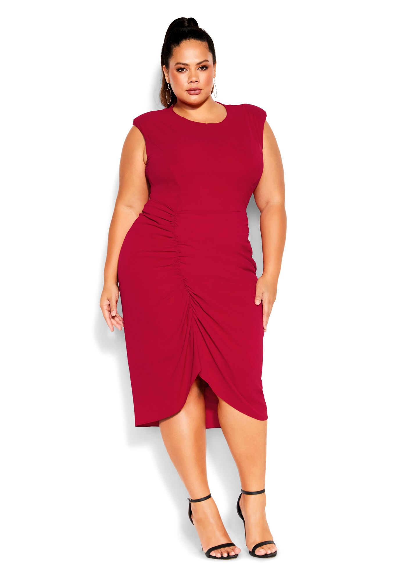 Side Split Dress - crimson, RED, hi-res image number 0