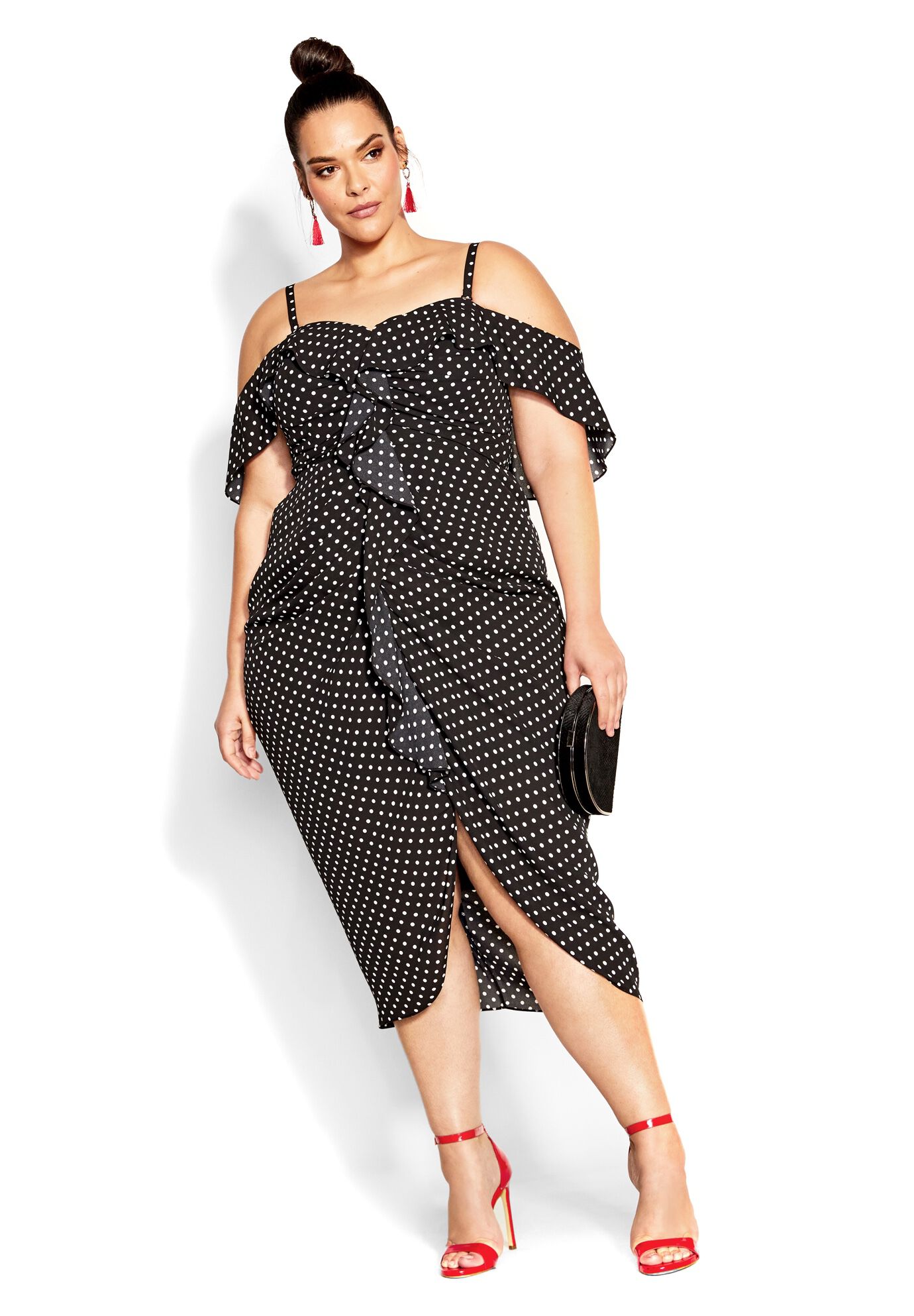Gina Polka Dot Dress - black, BLACK, on-hover image number 1