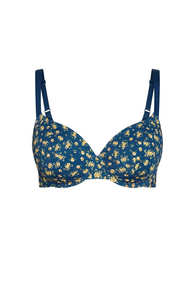 Print T-Shirt Bra - teal floral, BLUE, alternate image number null