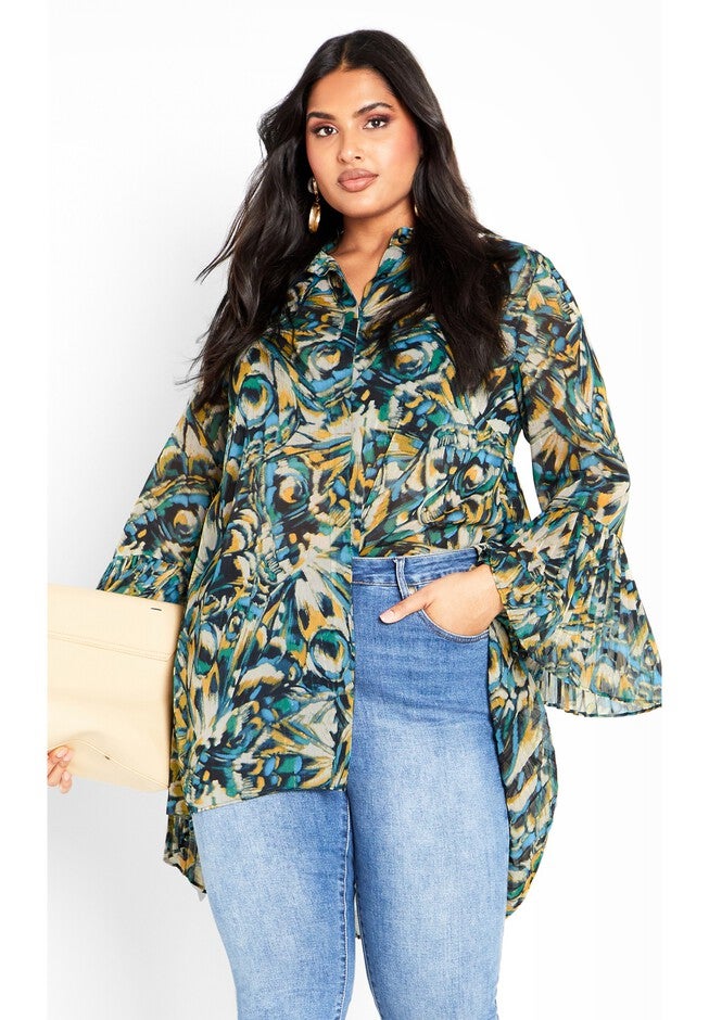 Perla Pleat Print Shirt, PAPILLON, hi-res image number 0