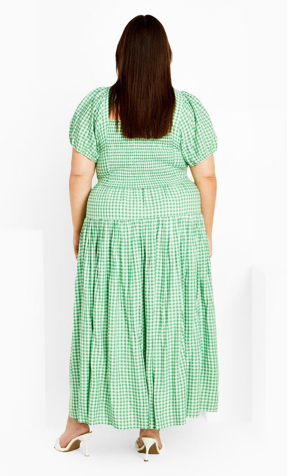 Amber Puff Sleeves Pleated Set - green gingham, GREEN, alternate image number null