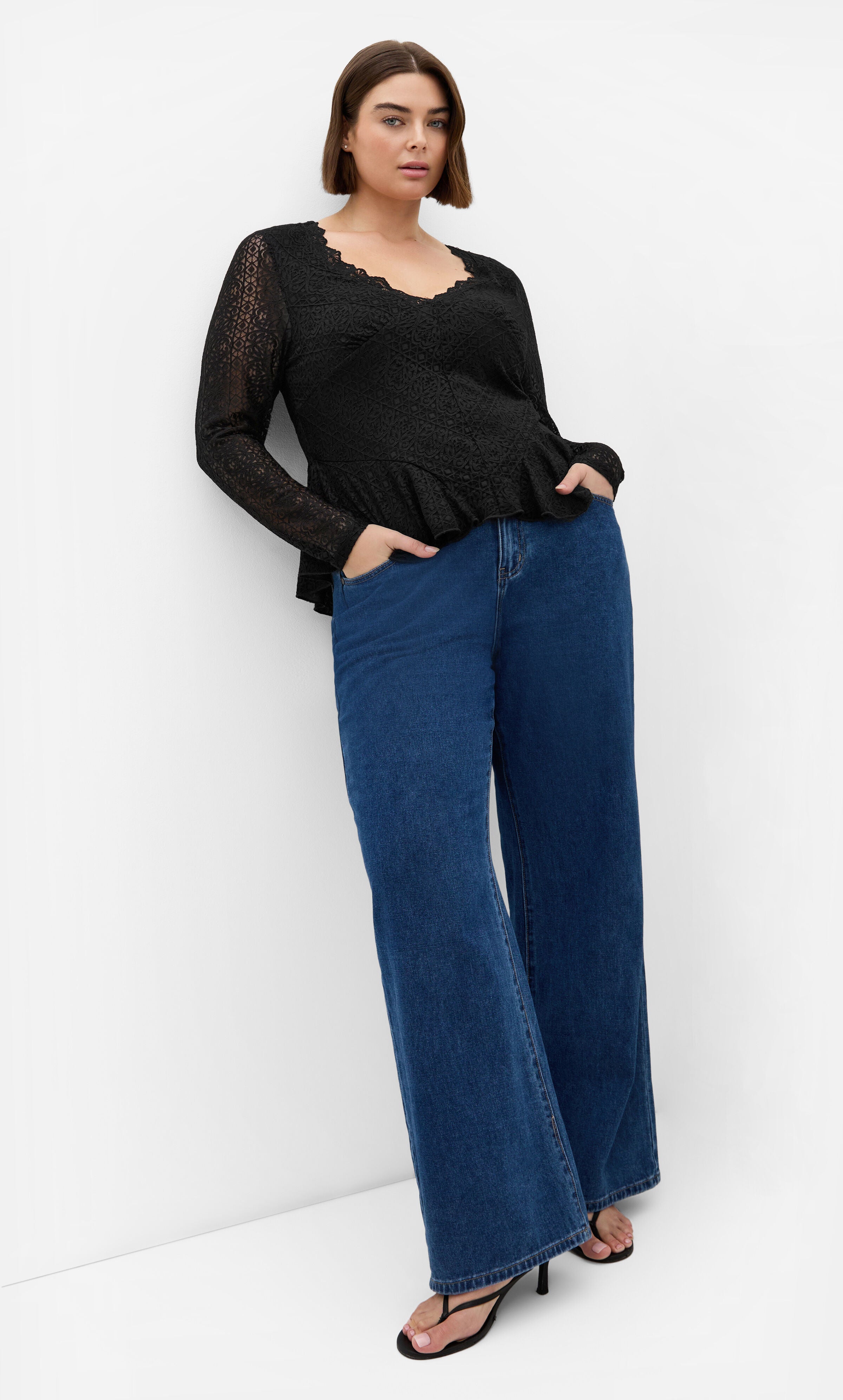 Lola V Neck Lace Top, BLACK, on-hover image number 1