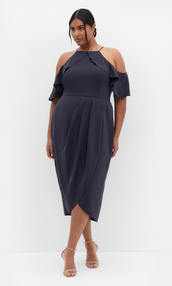 Love Siren Ruffle Shoulder Dress - navy, BLUE, hi-res image number null