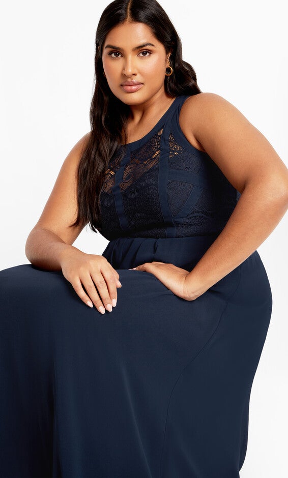 Paneled Bodice Maxi Dress - navy, BLUE, on-hover image number 2