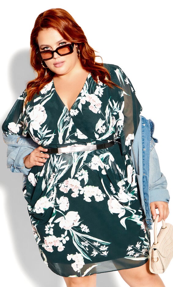 Color Wrap Print Dress - teal, GREEN, alternate image number 3