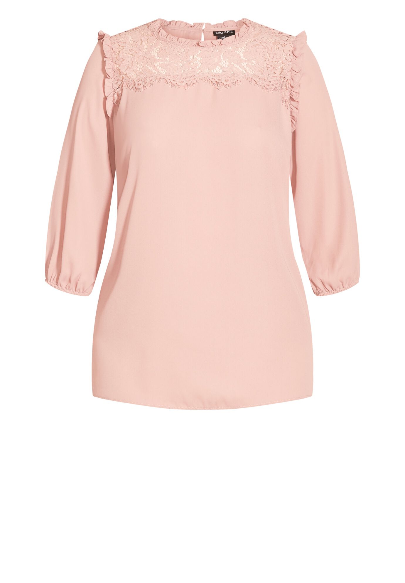 Lace Angel Elbow Sleeve Top - soft rose | Avenue Lace Angel Elbow Sleeve Top - soft rose | Avenue