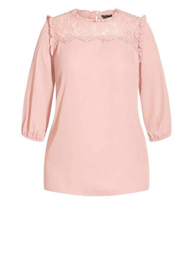 Lace Angel Elbow Sleeve Top - soft rose, PINK, alternate image number 3