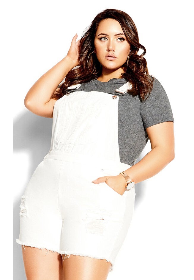 90's Overalls Short - ivory, WHITE, on-hover image number 1