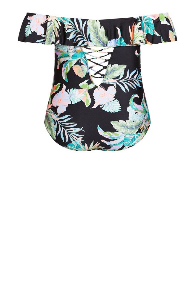 Samira Ruffle Print 1 Piece - black, BLACK, alternate image number null