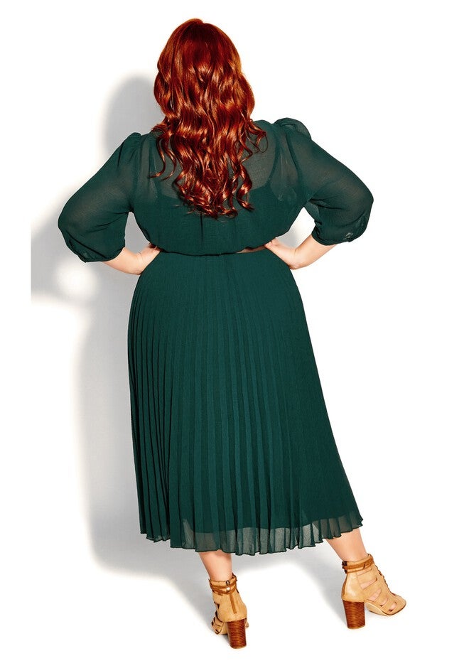 Love Pleat Elbow Sleeve Dress - jade, GREEN, alternate image number null