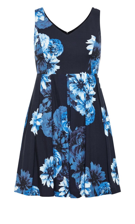 Hydrangea Print Dress - navy, BLUE, alternate image number null