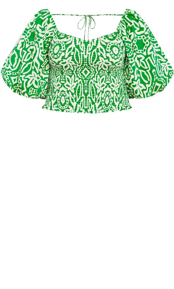 Amari Puff Sleeve Fitted Top - green, GREEN, alternate image number null