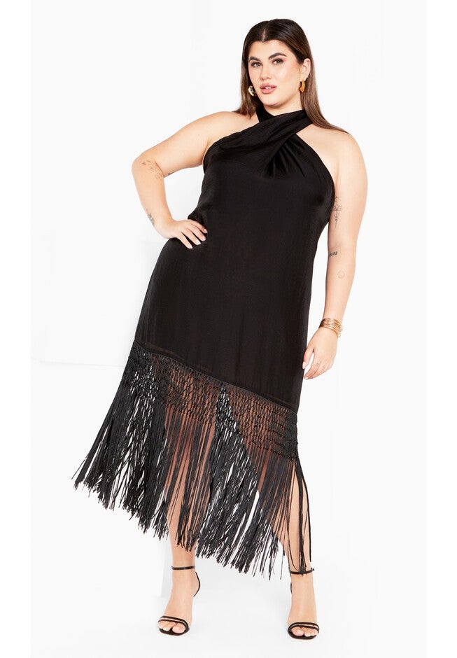 Calypso Fringe Dress - black, BLACK, hi-res image number null
