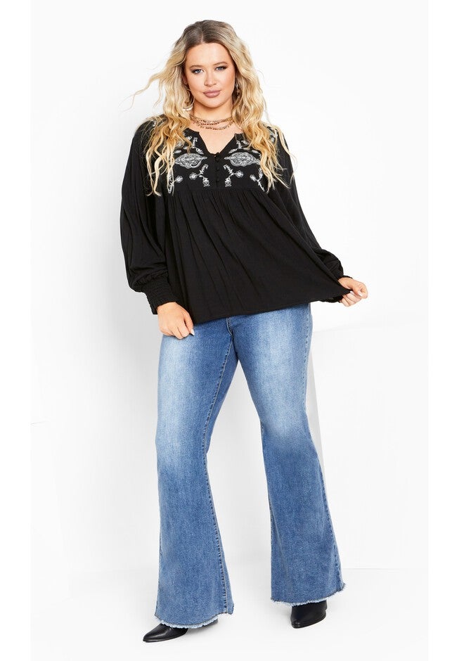 Amahle Lace Embroidered Button Down Blouse, BLACK, hi-res image number 0