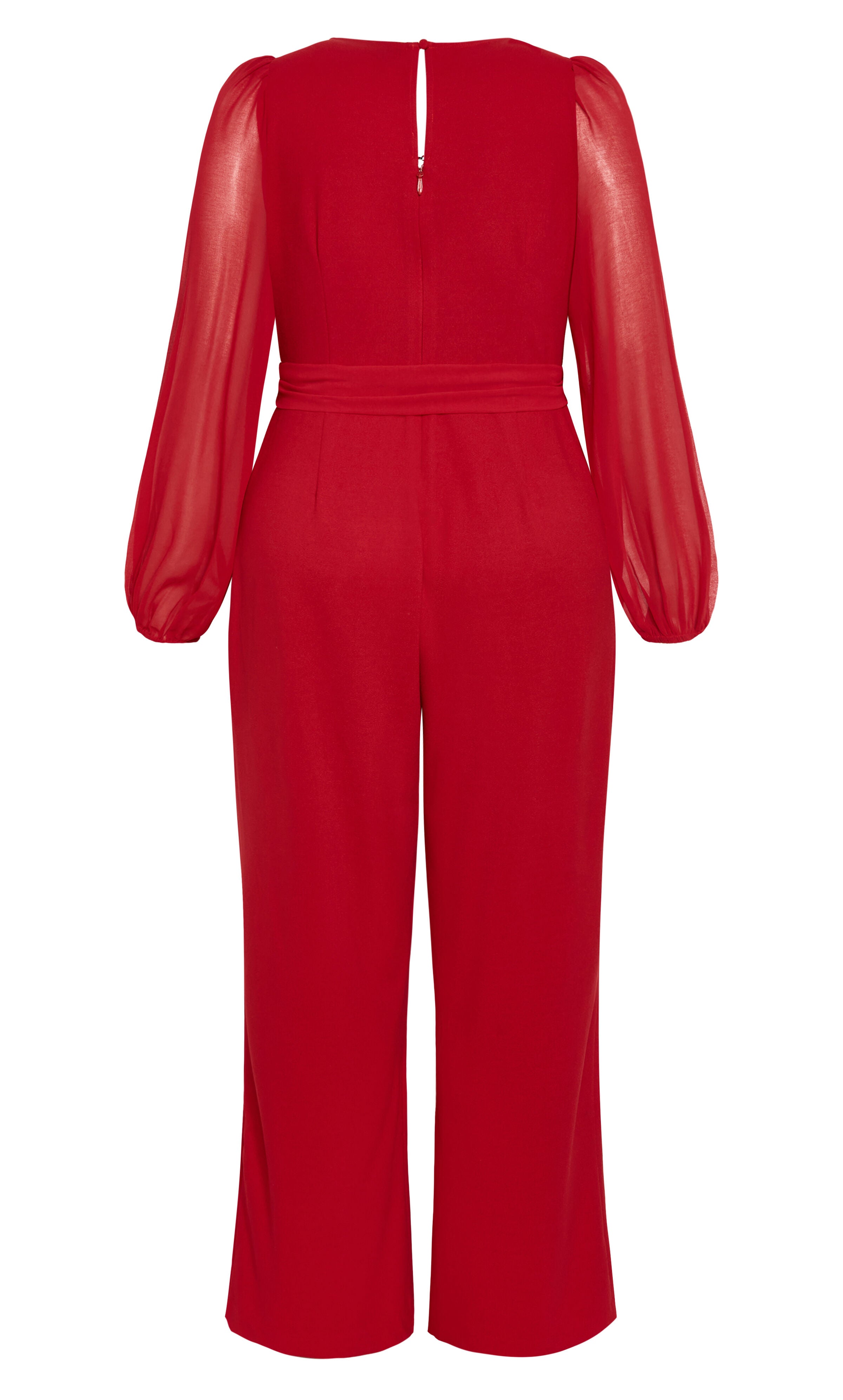 Sheer Sleeve Wide Leg Jumpsuit  - cherry, RED, alternate image number 4