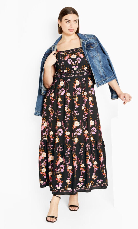 Molly Print Maxi Dress - black, BOUQUET, alternate image number null