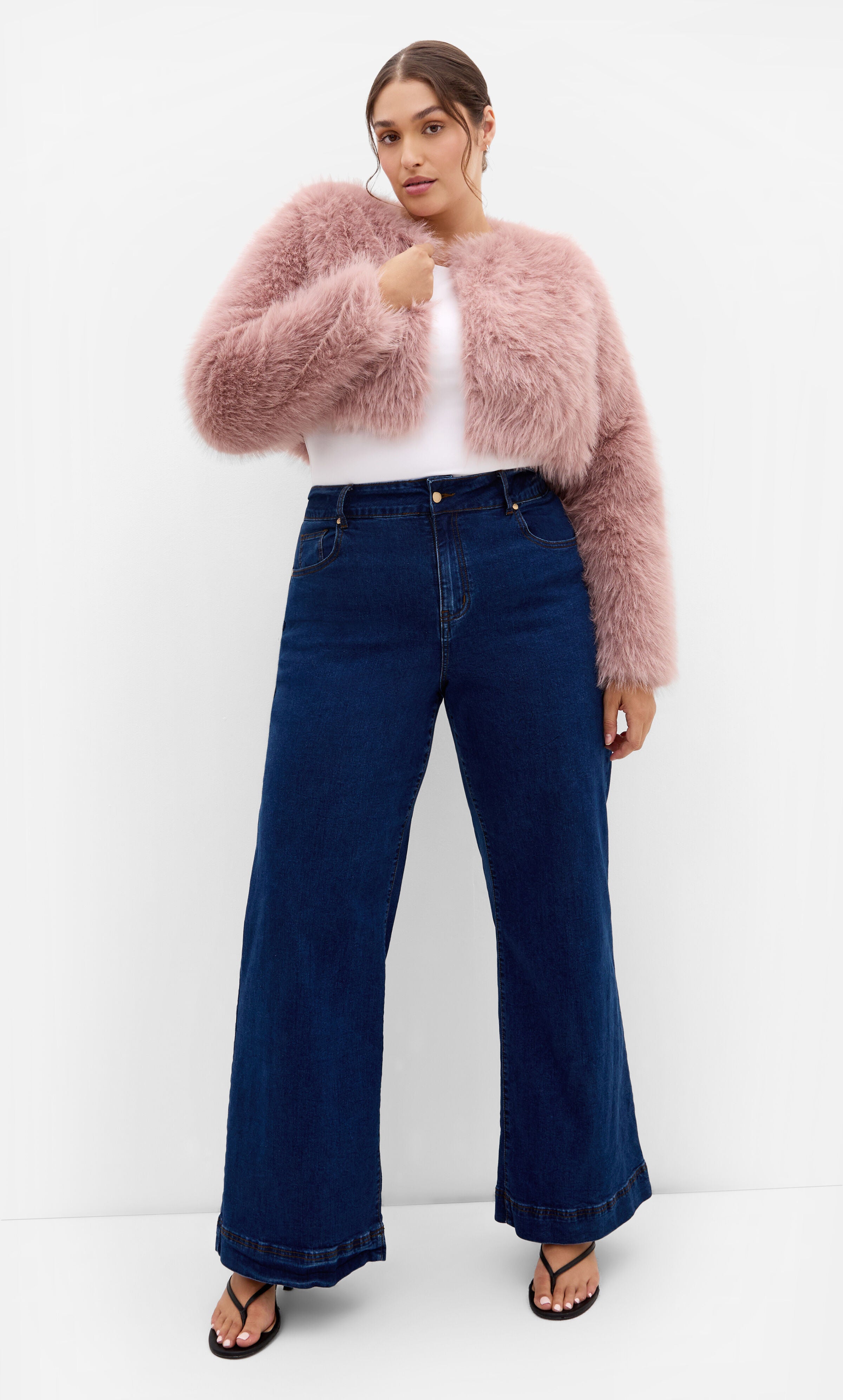 Angelica Faux Fur Crop Jacket, PINK, on-hover image number 1