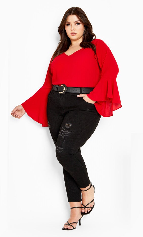 Bell Sleeve Top - love red, RED, hi-res image number null