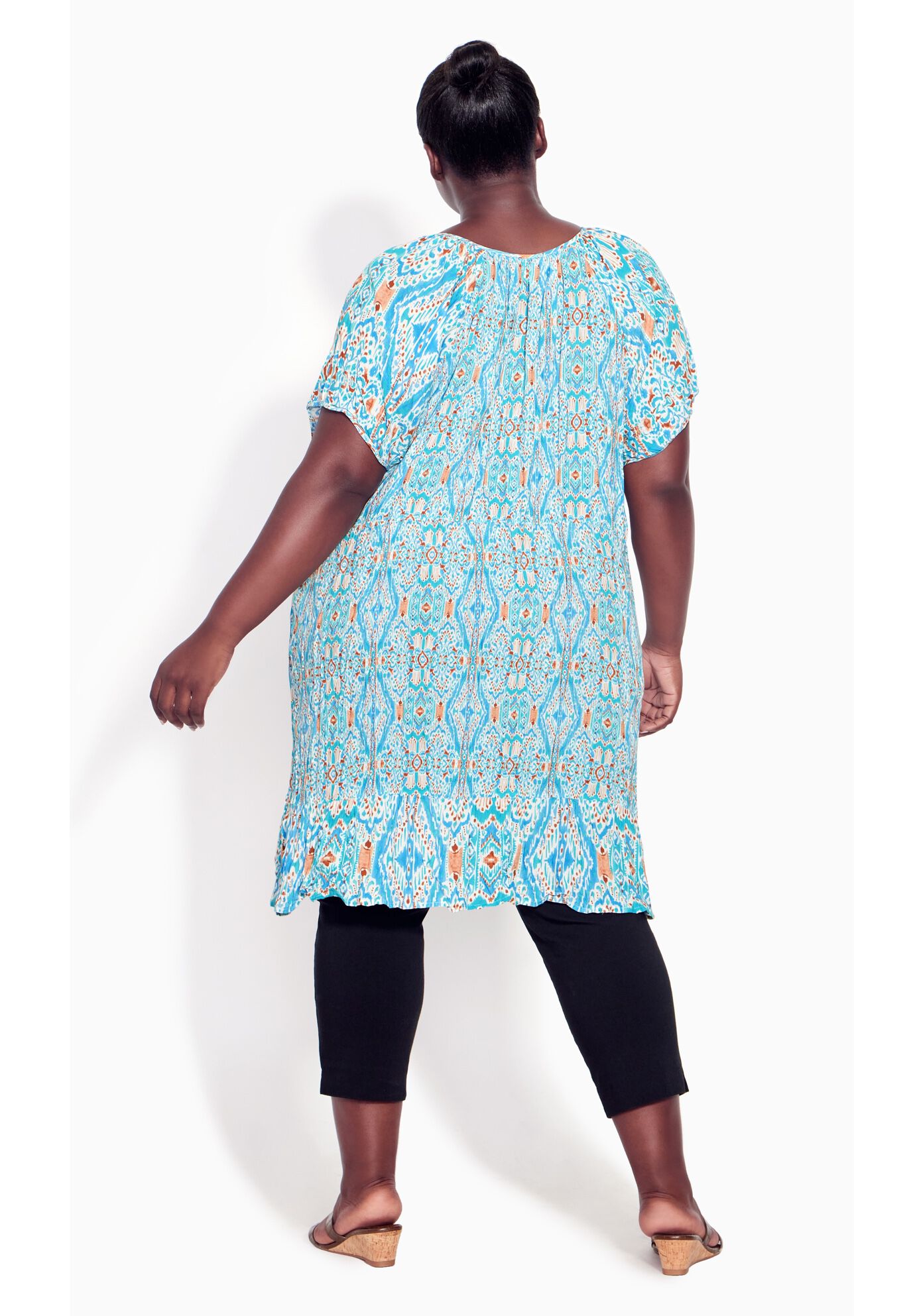 Avalon Crush Tassel Tie Ruffle Tunic, AQUA IKAT, alternate image number 6