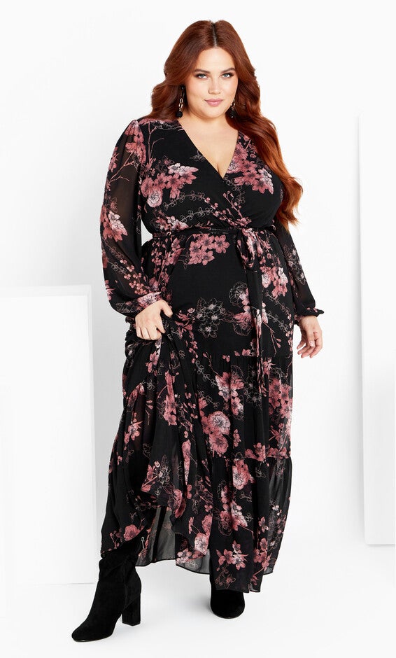Bold Blossom Maxi Dress - black, BLK BOLD BLSM, alternate image number null