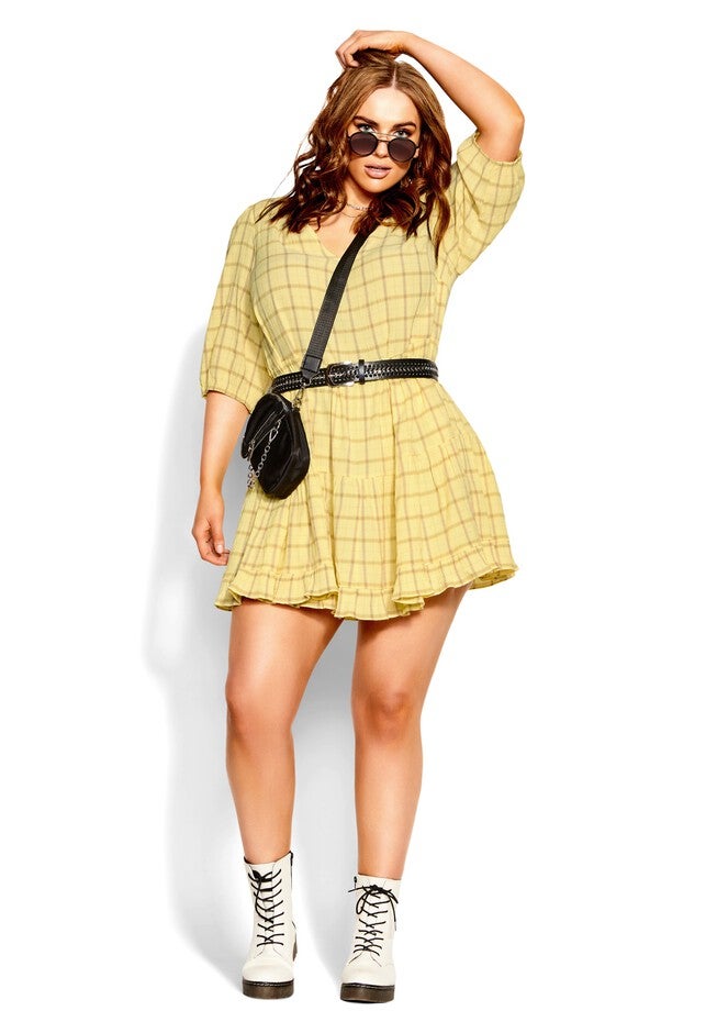 Flirty Check Dress - lemon check, YELLOW, on-hover image number 1