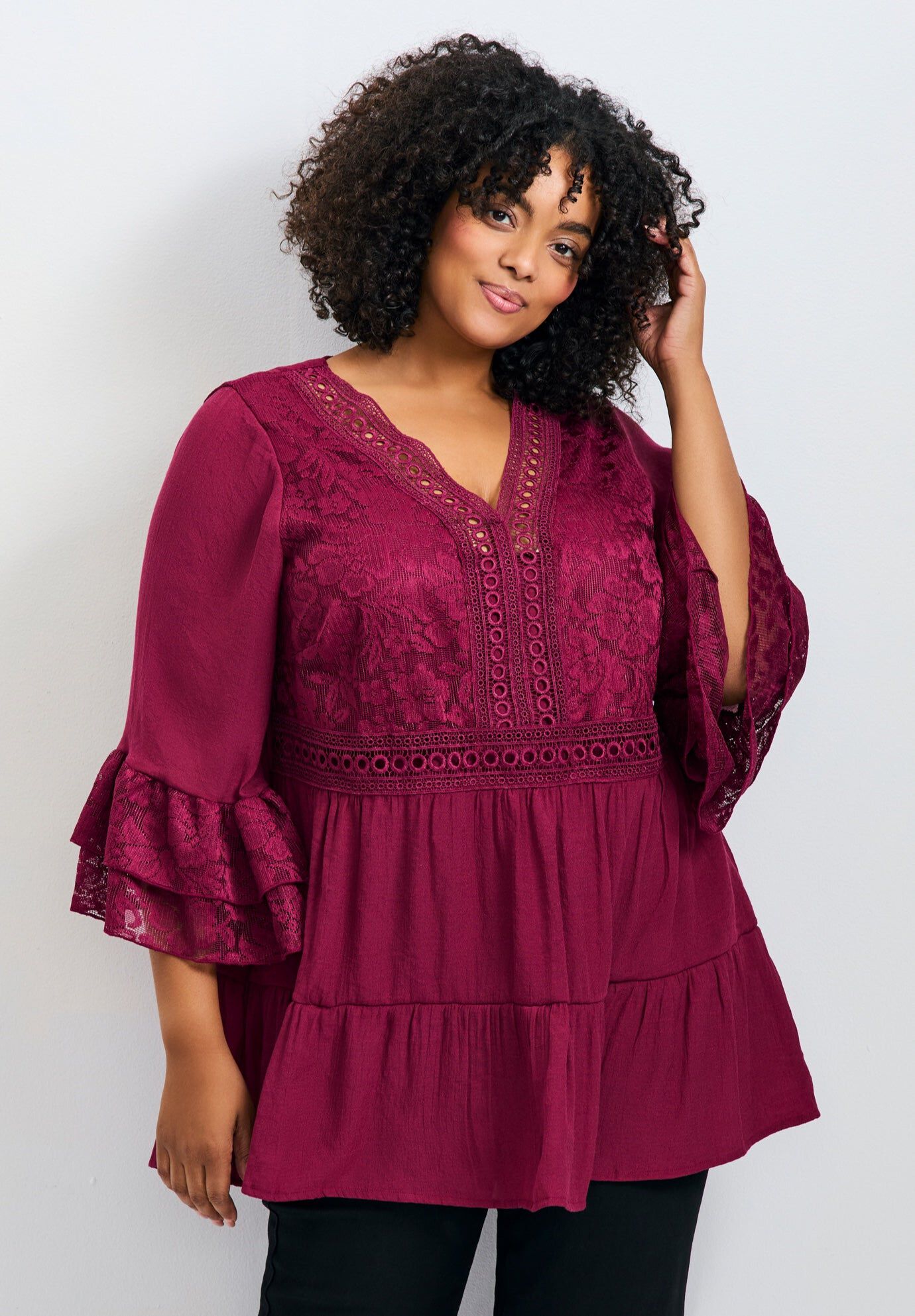 Wallflower Lace Detail Tunic, MERLOT, hi-res image number 0