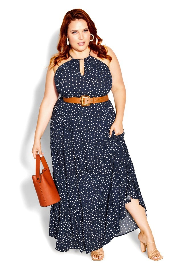 Tier Spot Maxi Dress - navy, BLUE, on-hover image number 1