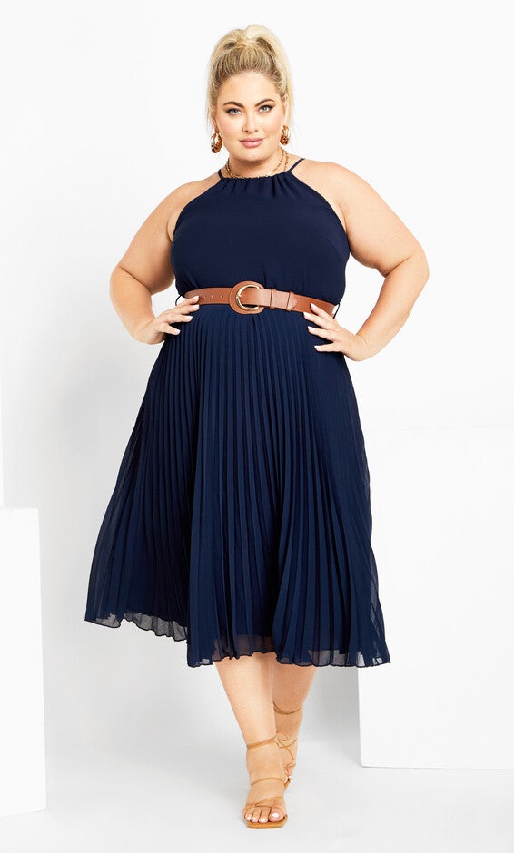 Halter Pleat Dress - navy, BLUE, alternate image number null