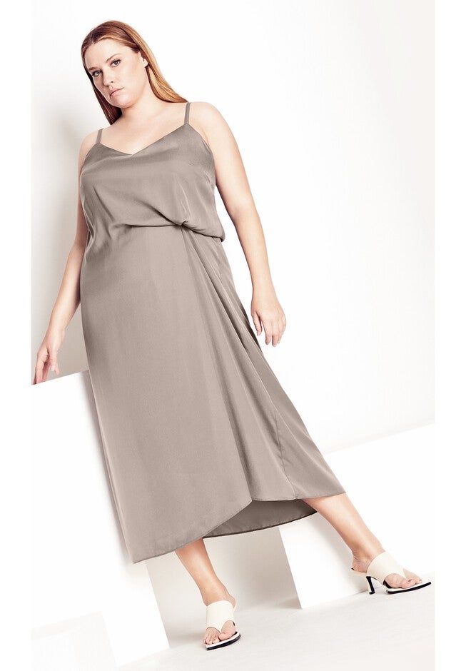 Gathered Up Dress - pebble, BEIGE, hi-res image number 0