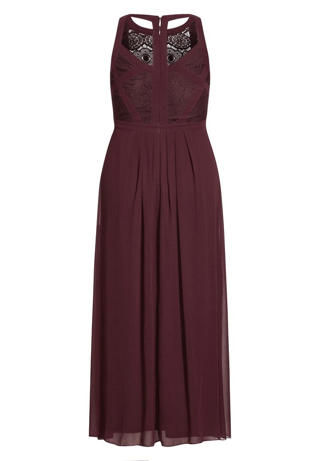 Paneled Bodice Maxi Dress - bordeaux, RED, alternate image number null