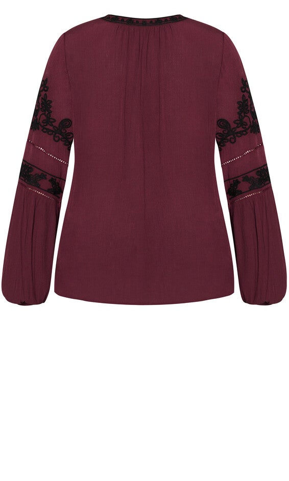 Spirit Embroidered Top - wine, RED, alternate image number null