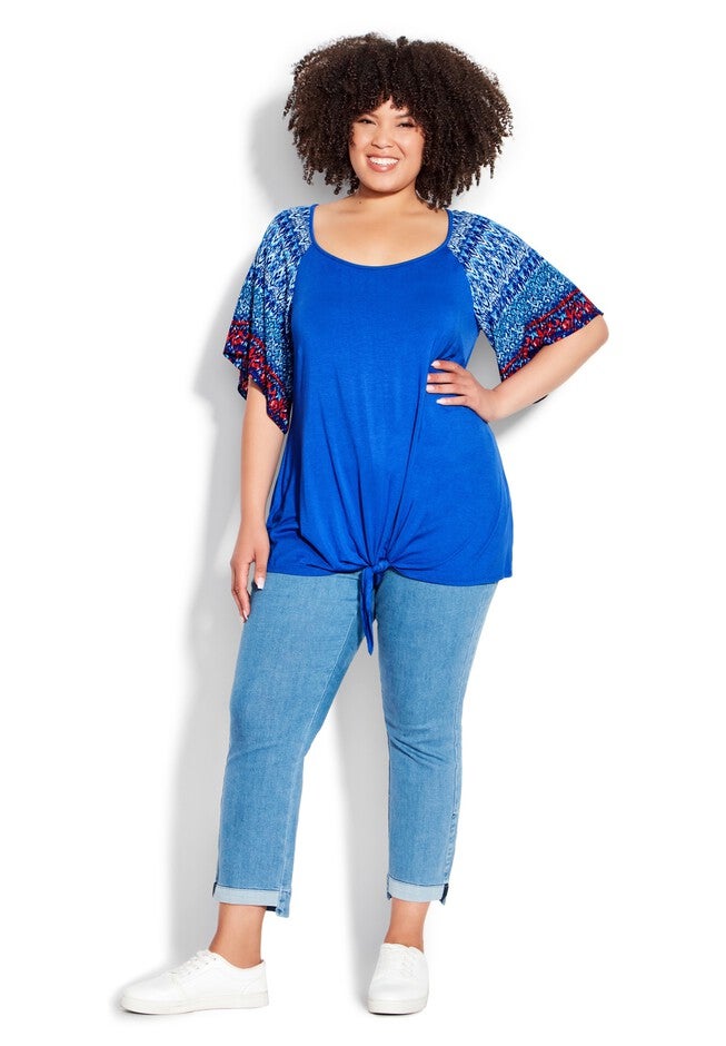 Grace Tie Front Top, IKAT AQUA, hi-res image number null