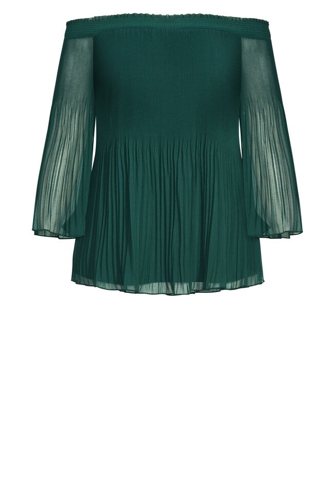 Pleated Off Shoulder Top - jade, GREEN, alternate image number 3