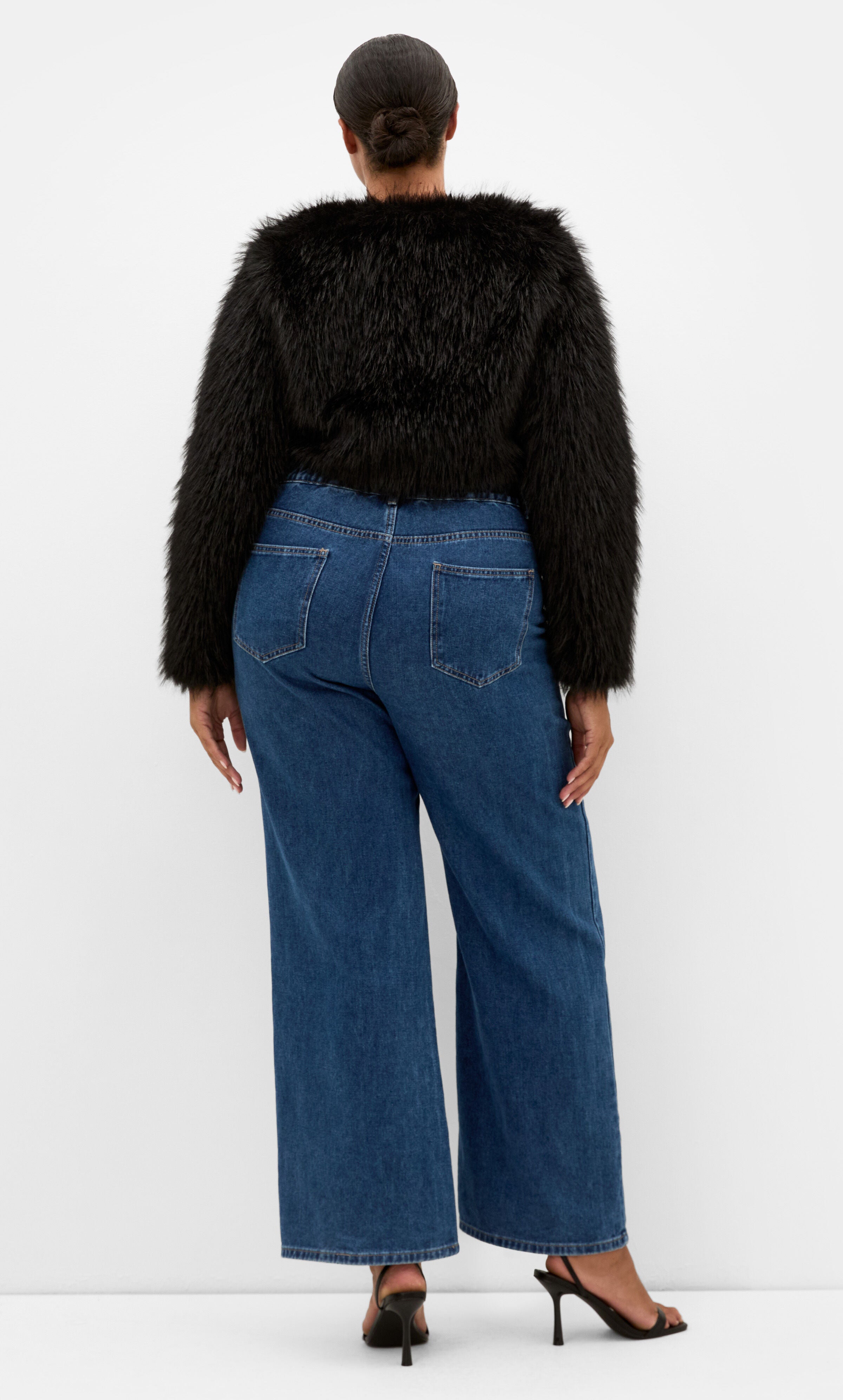 Angelica Faux Fur Crop Jacket, BLACK, alternate image number 2